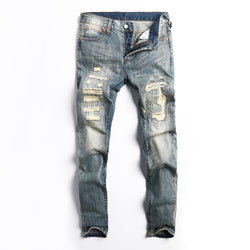 Style Men Retro Wash Destroyed Ripped Jeans