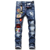 men jeans pants Men slim jeans patchwork letter