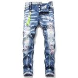 men jeans pants Men slim jeans patchwork letter