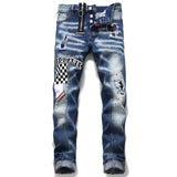 men jeans pants Men slim jeans patchwork letter