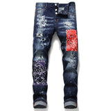men jeans pants Men slim jeans patchwork letter