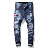 men jeans pants Men slim jeans patchwork letter