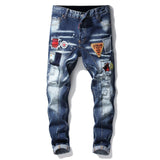 men jeans pants Men slim jeans patchwork letter