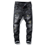 men jeans pants Men slim jeans patchwork letter